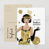 1920年のフラッパーガール招待状、ギャツビーの誕生日 インビテーションポストカード (正面/裏面)