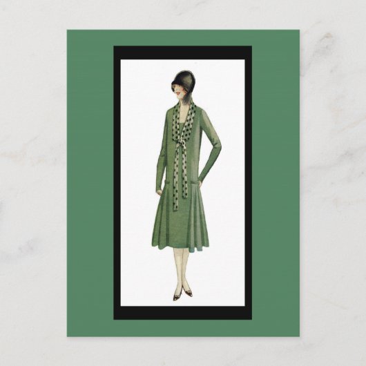 1920年のフラッパー緑はがき ポストカード (正面)