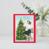 1920年のヴィンテージレディ飾のクリスマスツリー シーズンカード (スタンド正面)