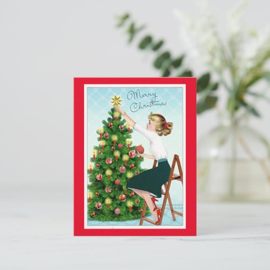 1920年のヴィンテージレディ飾のクリスマスツリー シーズンカード (スタンド正面)