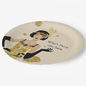 1920年の派手な女の子ギャツビー、アールデコ ペーパープレート (アングル)