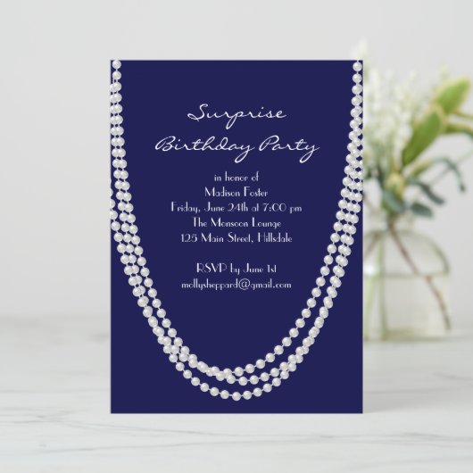 1920年の真珠の驚きの誕生日パーティー招待状ブルー 招待状 (スタンド正面)