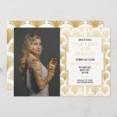 1920年の誕生日パーティーの写真ギャツビー金ゴールドアールデコ 招待状 (正面/裏面)