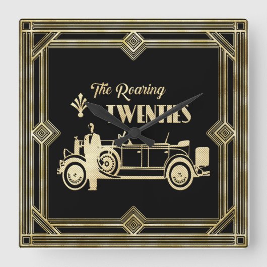 1920年のRoaring 20のアートデコ スクエア壁時計 (正面)