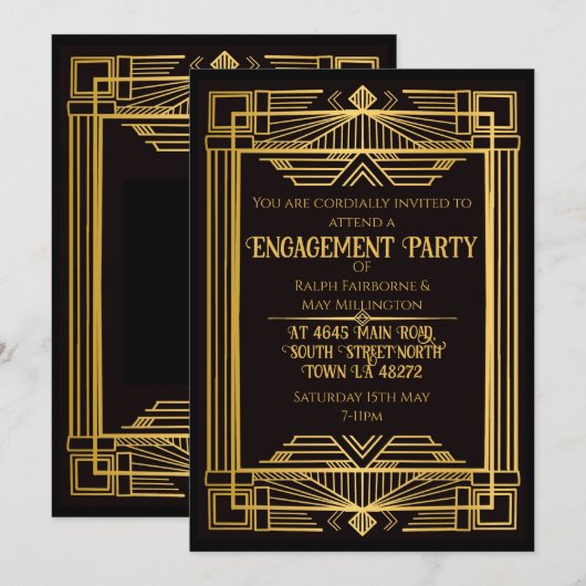 1920年アートデコ殺人ミステリー誕生日 招待状 (正面/裏面)