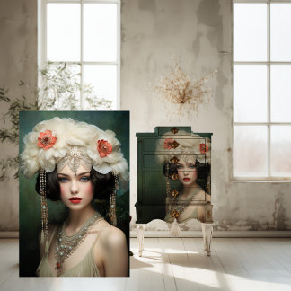 1920年フラッパー、愛らしい女性、ポートレートアート 薄葉紙