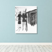 1920年代のおしゃれ女性のスキー旅行BW キャンバスプリント (インサイチュ (ウッドフロア))