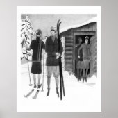 1920年代のおしゃれ女性のスキー旅行BW ポスター (正面)