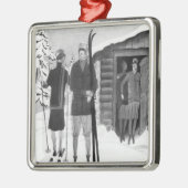 1920年代のおしゃれ女性のスキー旅行BW メタルオーナメント (左)