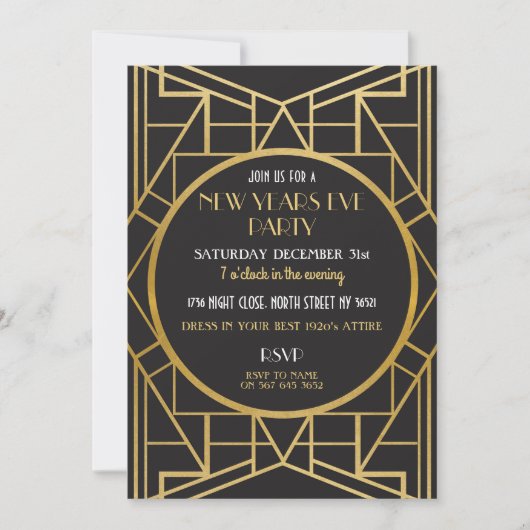 1920年代のアートデコガッツビー新年会 招待状 (正面)