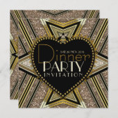 1920年代のアートデコスタイルの金黒のディナーパーティー招待状 招待状 (正面/裏面)