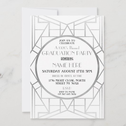 1920年代のアートデコ卒業パーティー ガツビー20年代 ご招待 招待状 (正面)