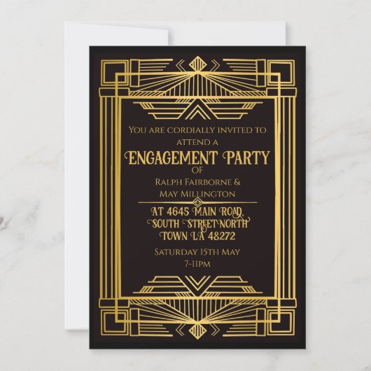 1920年代のアートデコ殺人ミステリー誕生日 招待状 (正面)