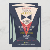 1920年代のアートデコ・ギャツビー殺人ミステリー誕生日パーティー 招待状 (正面/裏面)