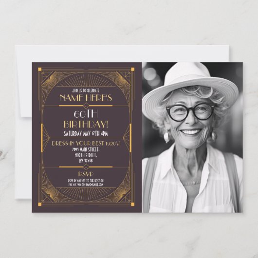 1920年代のアートデコ バースデー ガツビーパーティーの写真 招待状 (正面)