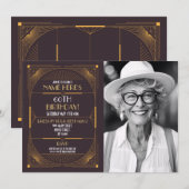 1920年代のアートデコ バースデー ガツビーパーティーの写真 招待状 (正面/裏面)