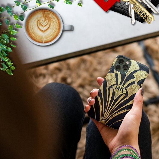 1920年代のアールデコエジプト黒金ゴールドファンモノグラム Case-Mate iPhoneケース