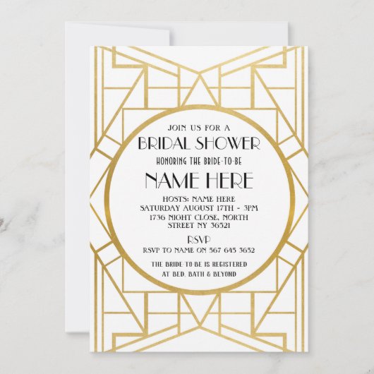 1920年代のアールデコガッツビー ブライズシャワー パーティー招待状 招待状 (正面)