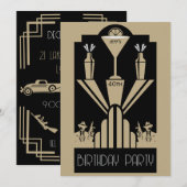 1920年代のアールデコギャングスターバースデー 招待状 (正面/裏面)