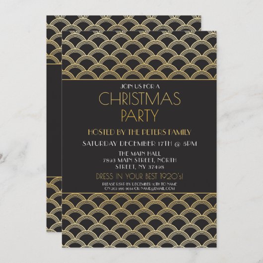 1920年代のアールデコクリスマスギャツビーパーティの招待状 招待状 (正面/裏面)