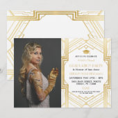 1920年代のアールデコゴールド写真卒業ガッツビーパーティー 招待状 (正面/裏面)