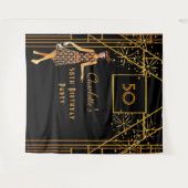 1920年代のアールデコスタイルの誕生日パーティー　ブラックゴールド タペストリー (正面(横))