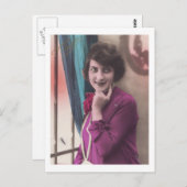 1920年代のアールデコ女性ポートレート葉書 ポストカード (正面/裏面)