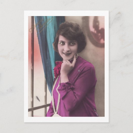 1920年代のアールデコ女性ポートレート葉書 ポストカード (正面)