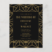 1920年代のアールデコ幾何学模様のヴィンテージ結婚式招待状 ポストカード (正面)