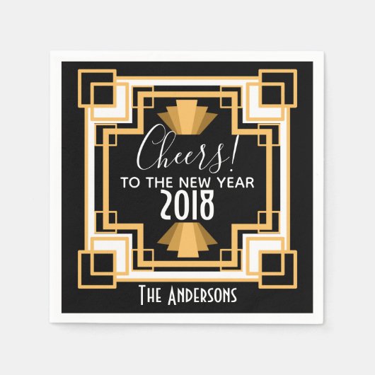 1920年代のアールデコ応援から新年 スタンダードカクテルナプキン (正面)