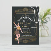 1920年代のアールデコ誕生日ギャツビーパーティーブラック&金ゴールド 招待状 (スタンド正面)
