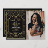 1920年代のアールデコ誕生日ギャツビーパーティー金ゴールド 招待状 (正面/裏面)