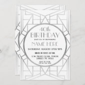 1920年代のアールデコ誕生日ギャツビー銀招待状 招待状 (正面/裏面)