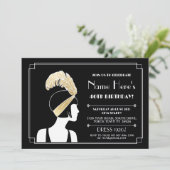 1920年代のアールデコ誕生日招待状ギャツビーガール金ゴールド 招待状 (スタンド正面)