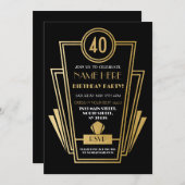 1920年代のアールデコ誕生日招待状パーティー金ゴールド 招待状 (正面/裏面)