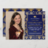 1920年代のアールデコ金ゴールド写真卒業ギャツビーパーティー 招待状 (正面/裏面)