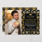 1920年代のアールデコ金ゴールド卒業ギャツビーパーティー写真 招待状 (正面/裏面)