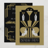 1920年代のアールデコ バースデー 招待状 (正面/裏面)