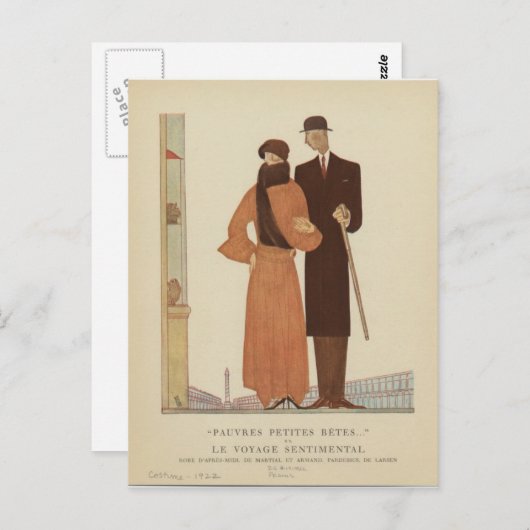 1920年代のアール・デコのカップル 〜 感情の旅 ポストカード (正面/裏面)