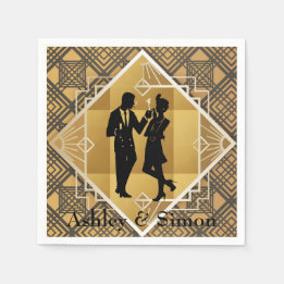 1920年代のアール・デコ。 フラッパー。 スタンダードカクテルナプキン