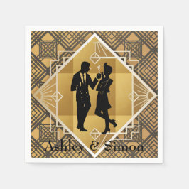 1920年代のアール・デコ。 フラッパー。 スタンダードカクテルナプキン