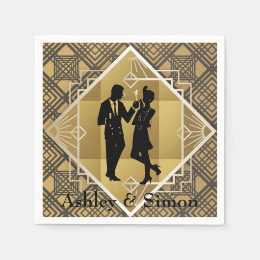 1920年代のアール・デコ。 フラッパー。 スタンダードカクテルナプキン (正面)