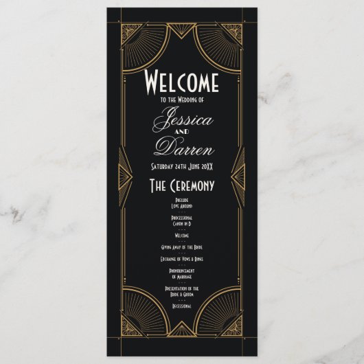 1920年代のウェディングメニュー式の詳細アートデコのディテール プログラム (正面)