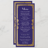 1920年代のウェディング レセプション メニュー ラスティック ネイビー アートデコ (正面/裏面)
