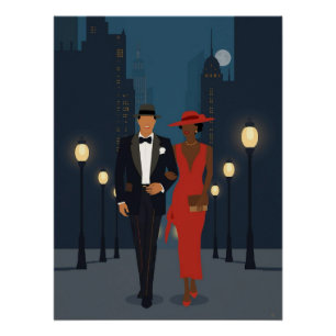 1920年代のカップルが散歩 ポスター