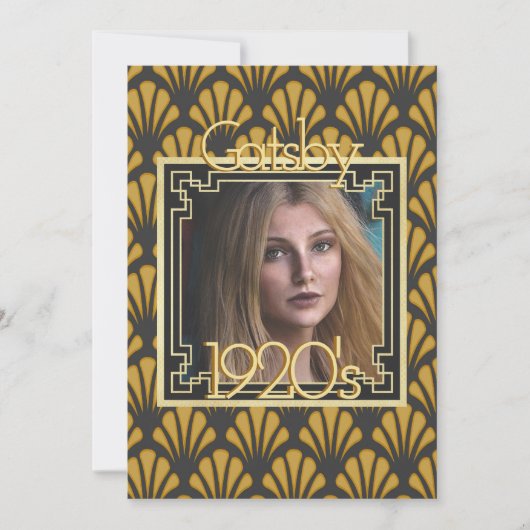1920年代のギャツビーヴィンテージアールデコ写真シック 招待状 (正面)
