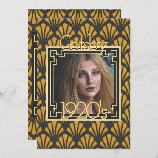 1920年代のギャツビーヴィンテージアールデコ写真シック 招待状 (正面/裏面)
