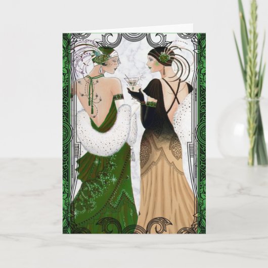 1920年代のクリスマスを祝うマティーニのフラッパーガール シーズンカード (正面)