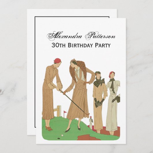 1920年代のゴルフファッション おしゃれな女性たちによるゴルフ 招待状 (正面/裏面)