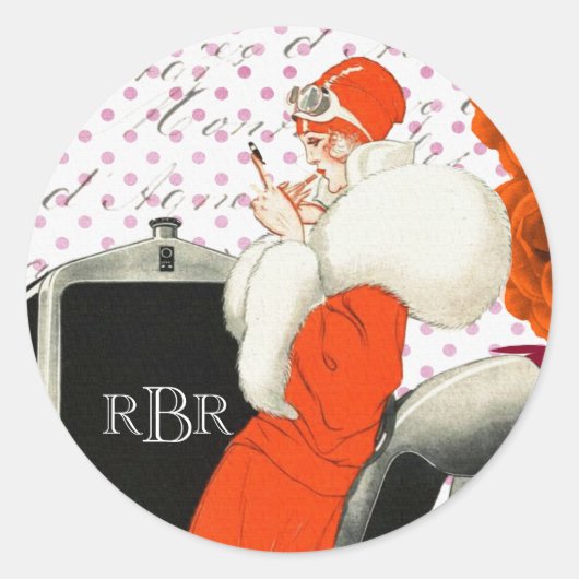 1920年代のシックなパリのファッションモデルとカーイメージ ラウンドシール (正面)